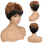 Причудливые Женские синтетические волосы W, короткие черные, коричневые парики смешанных цветов для черных женщин, женская стрижка, пышный прямой натуральный парик