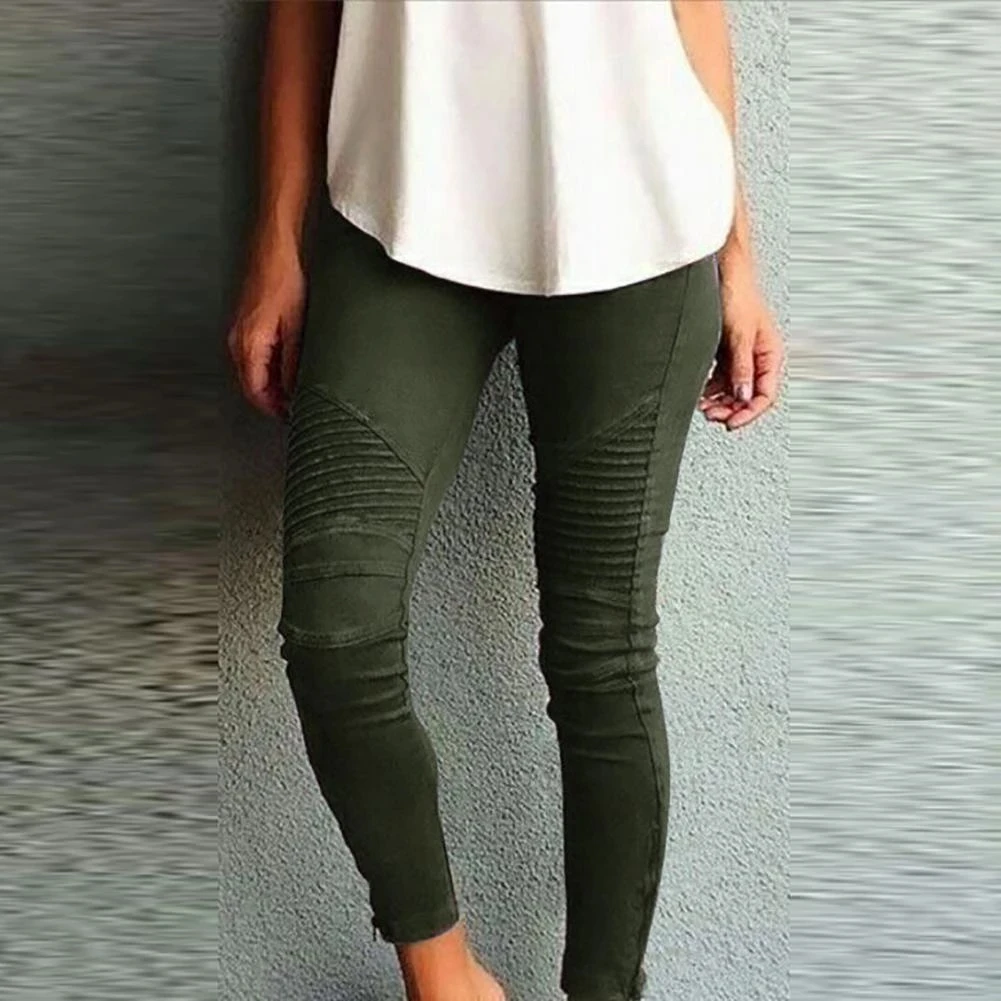 

2022 Fashion Women Solid Color Stacked Leggings Elastic Waist Skinny Pencil Pants