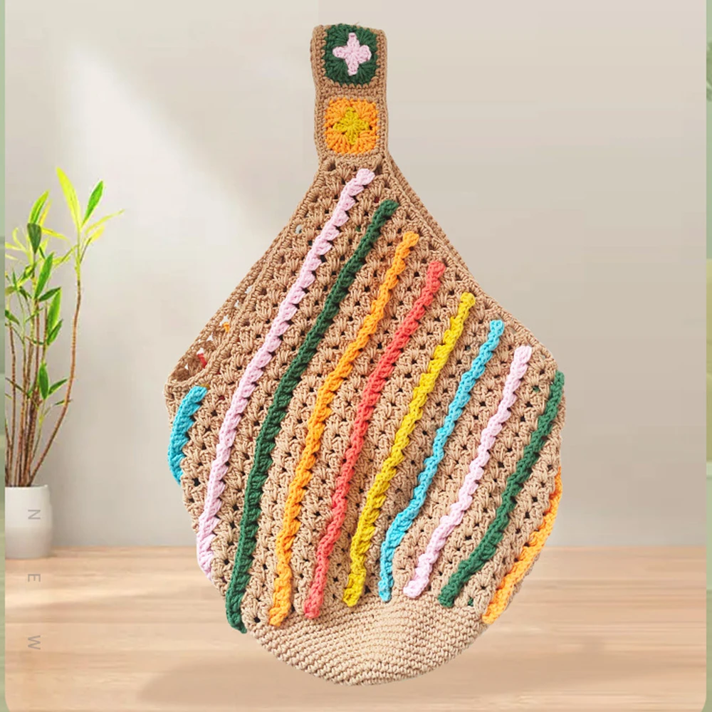 Handcrafted Hollow Handbag: Unique Striped Tote Bag with Woven Design