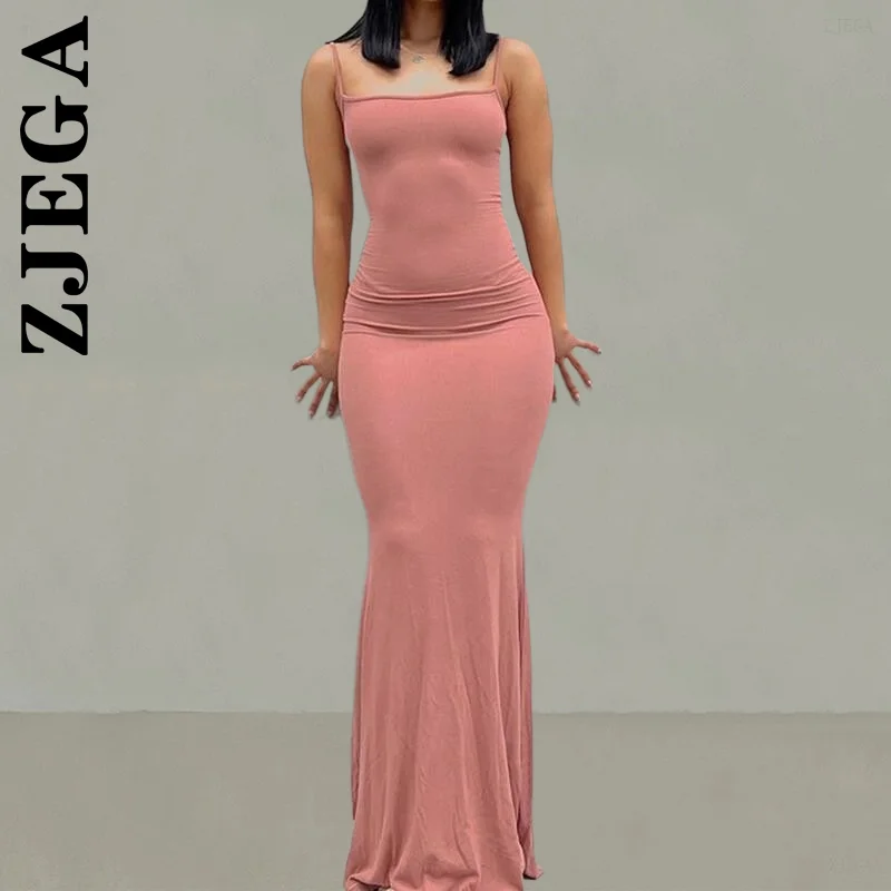 

Zjega Dress New Women Elastic Robe Girl Satin Slip Sleeveless Backless Maxi Dress Slim Vintage Female Women Clothing Vestidos