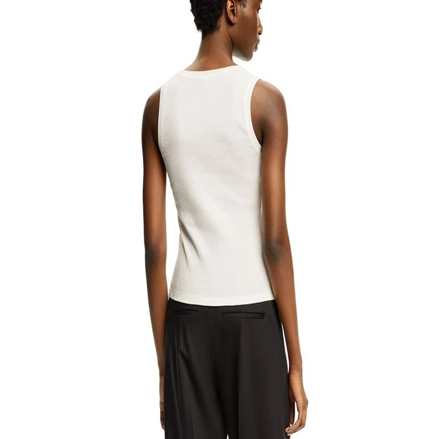 127411 124072  Fashion Classic Luxury Designer Women Summer Logo Embroidered Elastic Fine Rib Knit Vest Versatile Top Tank