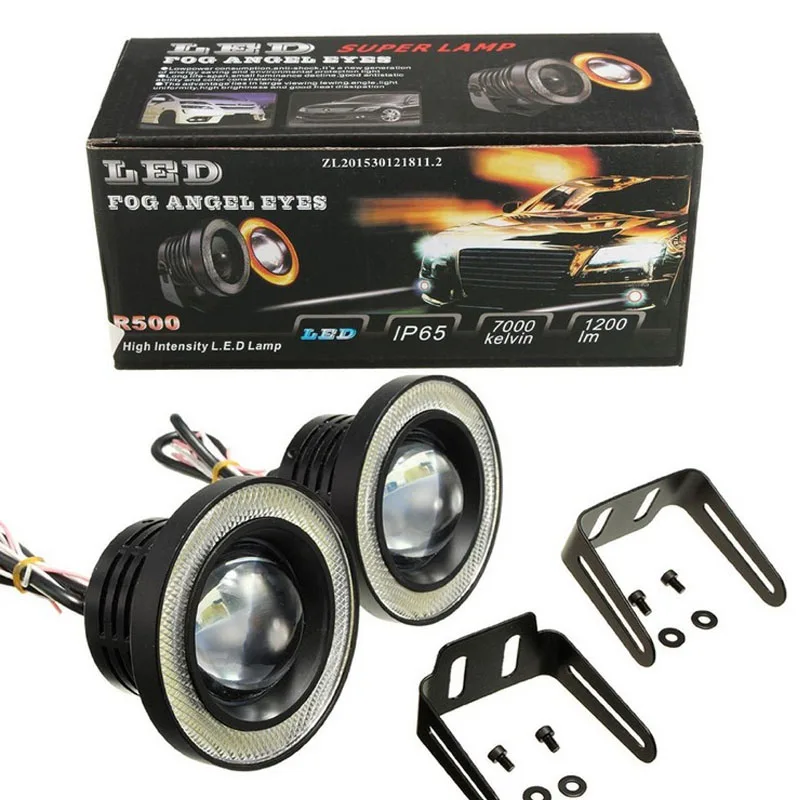 

2PCS 2.5" 3.0" 3.5" 64mm 76mm 89mm Projector COB LED Car Fog Light 6000K Halo Angel Eyes Rings DRL White 12V Fog Lamp