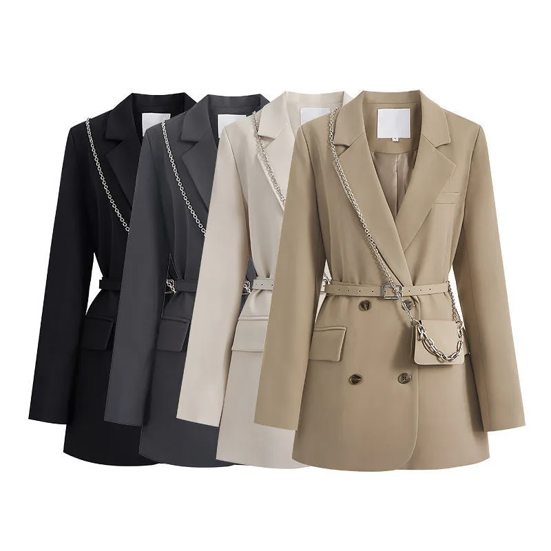 

2022 Designer Blazer New Loose Notched Collar Long Sleeves Casual Office Give Away A Fanny Pack Double Breasted Blazer Top