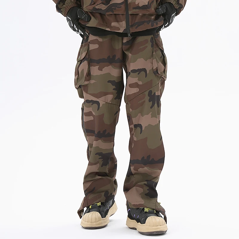 

Hip Hop Ankle Zipper Pockets Drawstring Camouflage Cargo Pants Men's Straight Patchwork Loose Casual Waterproof Trousers