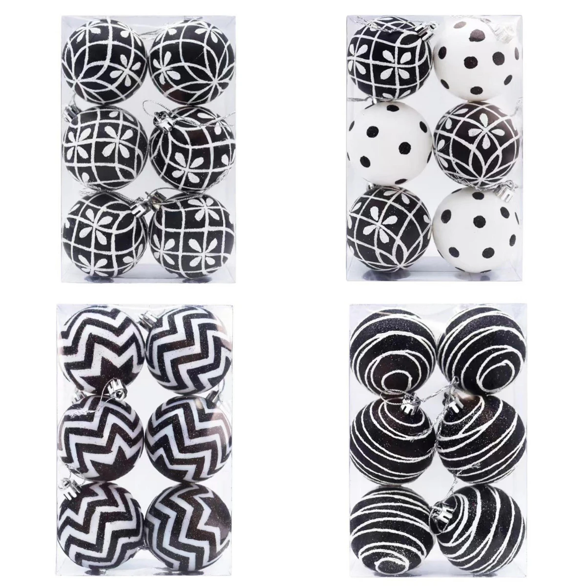 

6PCS/set Christmas Tree Decoration White Black Hand-painted Balls 6cm Hanging Xmas Home Decor Christmas Window Dress Up Balls