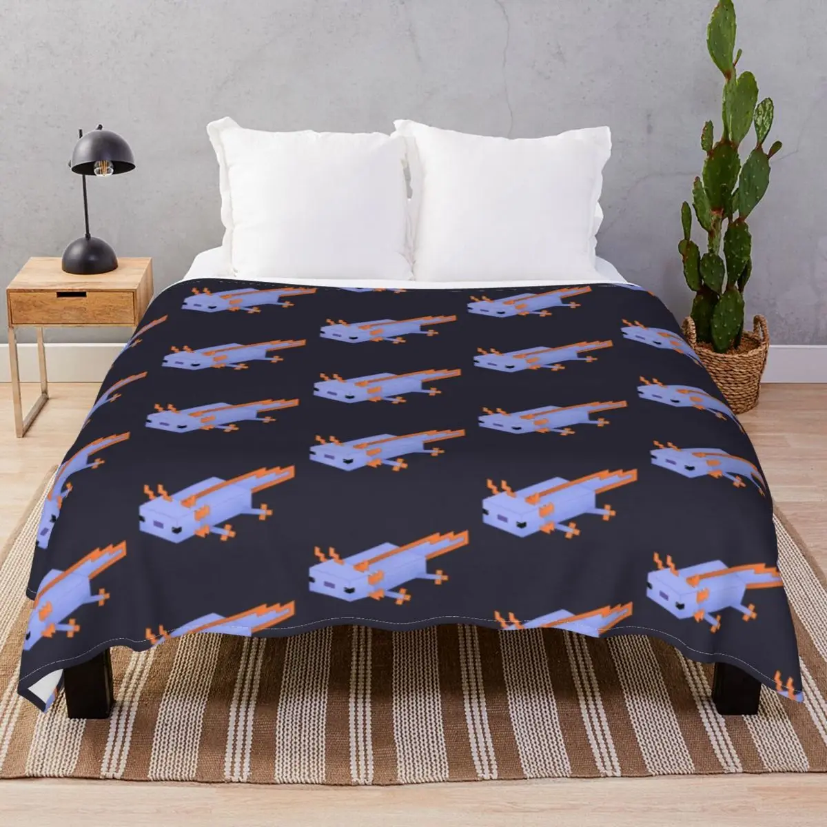 Original Blue Axolotl Blanket Flannel Autumn Super Soft Throw Blankets for Bedding Sofa Travel Cinema