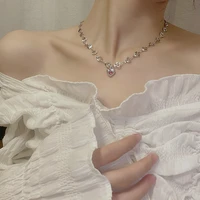 2022 new women temperament silver color heart necklace fashion charm trend clavicle chain for girls valentines day gift jewelry