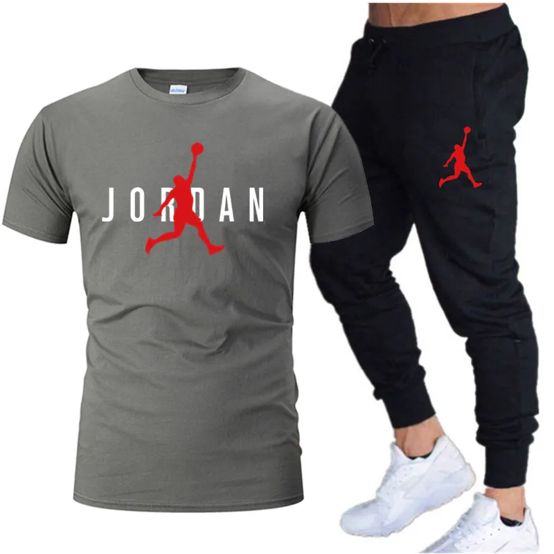 2023 Summer Men's Tracksuit Suit Brand Short Sleeve T-Shirt + Trousers 2-Piece Sets Fitness Jogging Sports Pants Sportswear Suit