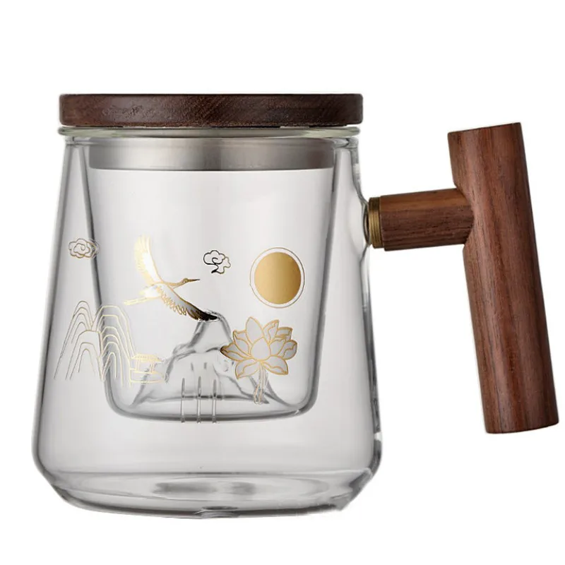 

Glass Heat Resistant Tea Water Separation Cup Lid and Filter Transparent Office Teacups Coffee Mug Drinkware 400ML