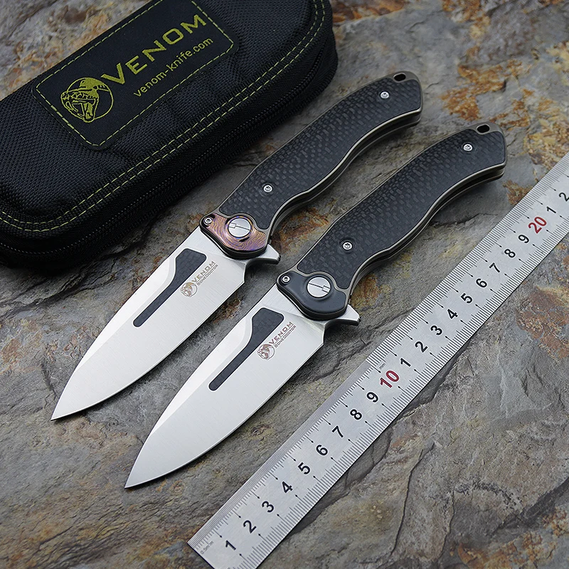 Карманный складной нож Kevin John нож Venom M390 Bone Doctor Titanium CF Timascus с рукояткой, быстро открывающийся, для охоты на открытом воздухе, подарок