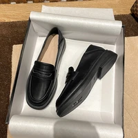 2022 fashion women flat loafers shoes chunky thick platform black shoes round toe spring autumn ladies feetwear single shoes