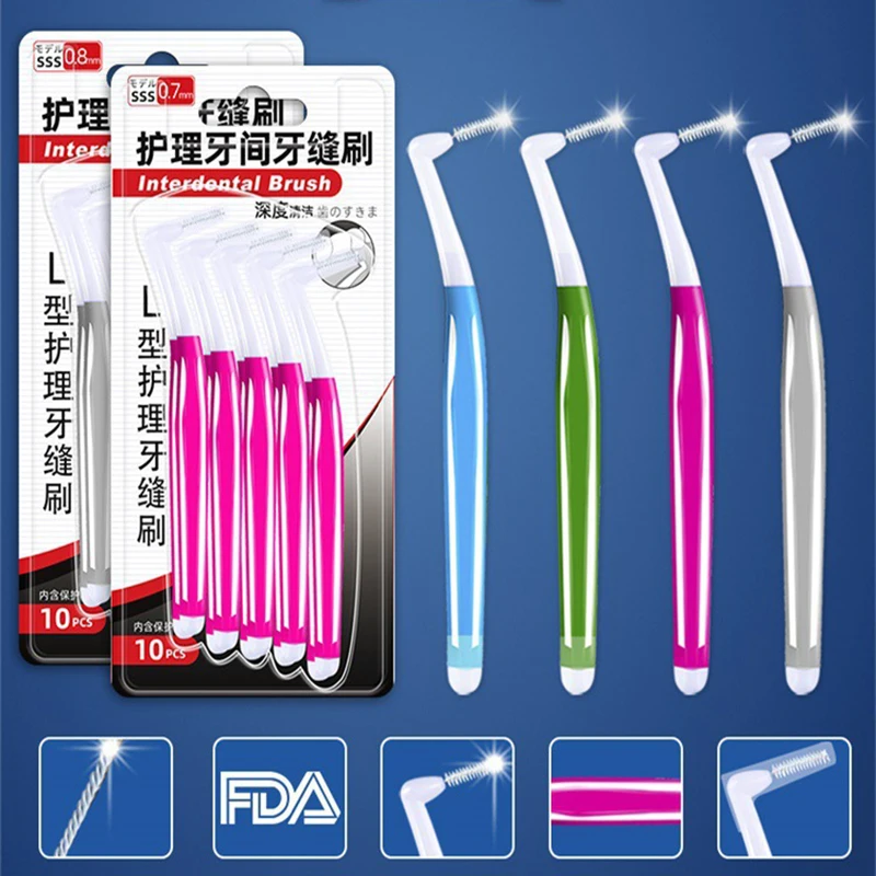 

10Pcs L Shaped Interdental Toothbrush Floss Interdental Cleaners Orthodontic Teeth Brush Toothpick Oral Hygiene Clean Care Tools