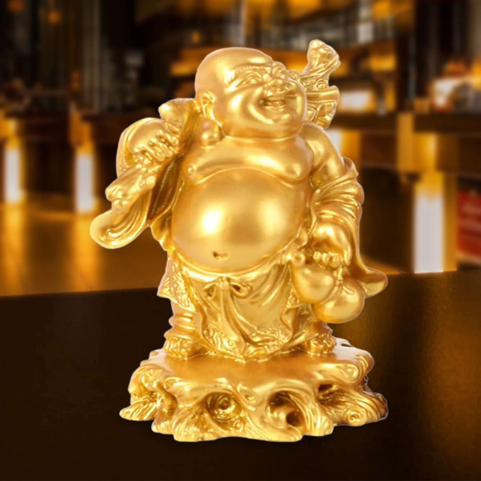 

Золотая китайская статуя Будды со смехом, украшения фэн-шуй, статуэтки для денег, украшение для дома и сада