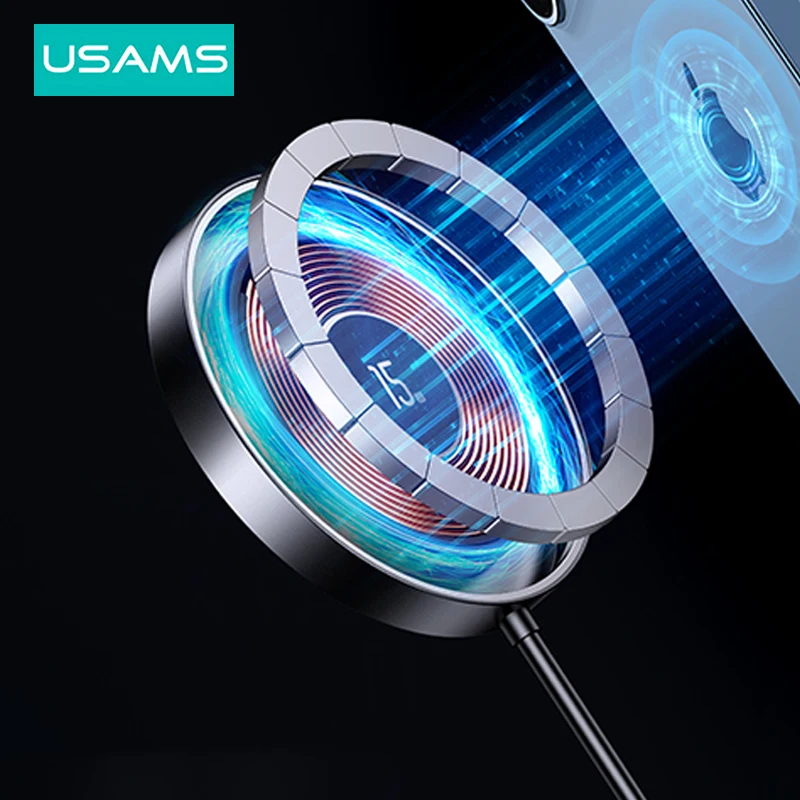 

USAMS 15 Вт Qi PD Быстрые зарядные устройства Портативное магнитное беспроводное зарядное устройство для iPhone 13 12 Pro Max Huawei Xiaomi Samsung Зарядка телефона