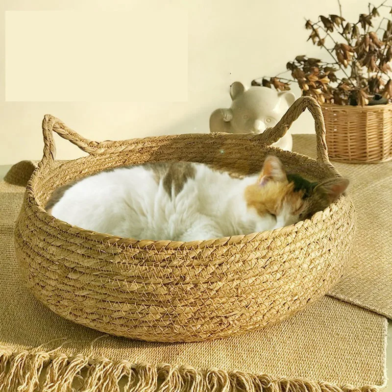 

Cozy Cat Dog Bed Summer Cat Scratching Board Rattan Washable Kitty Litter Cat Supplies Woven Removable Cushion 46cm