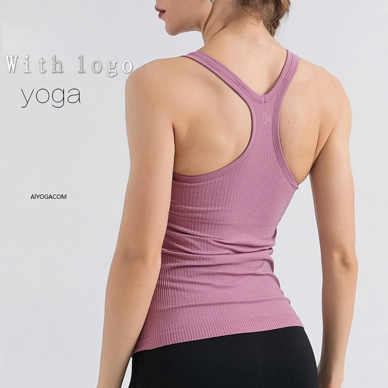 

With logo Ladies' yoga vests with chest pads, women's fitness exercise breathable yoga clothes halter top