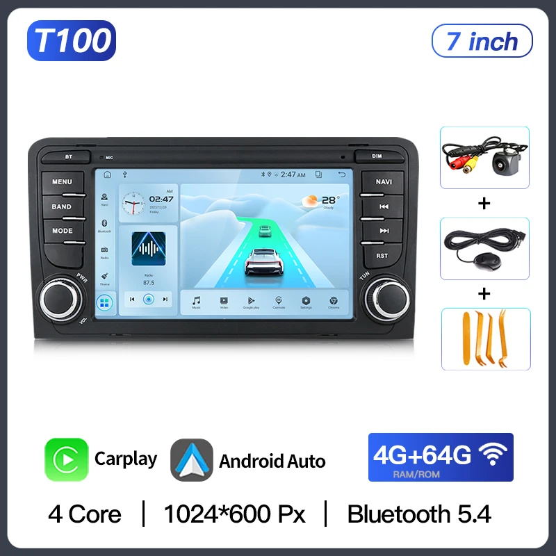 

7-дюймовый для Audi A3 S3 8P 8P1 RS3 Sportback Android 13 Автомультимедийный видеоплеер Аудио Авторио Carplay Автомобильное воспроизведение Радио BT GPS