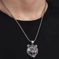 retro tiger necklace original design mens hip hop tiger head tibetan silver personalized hip hop motorcycle jewelry chain
