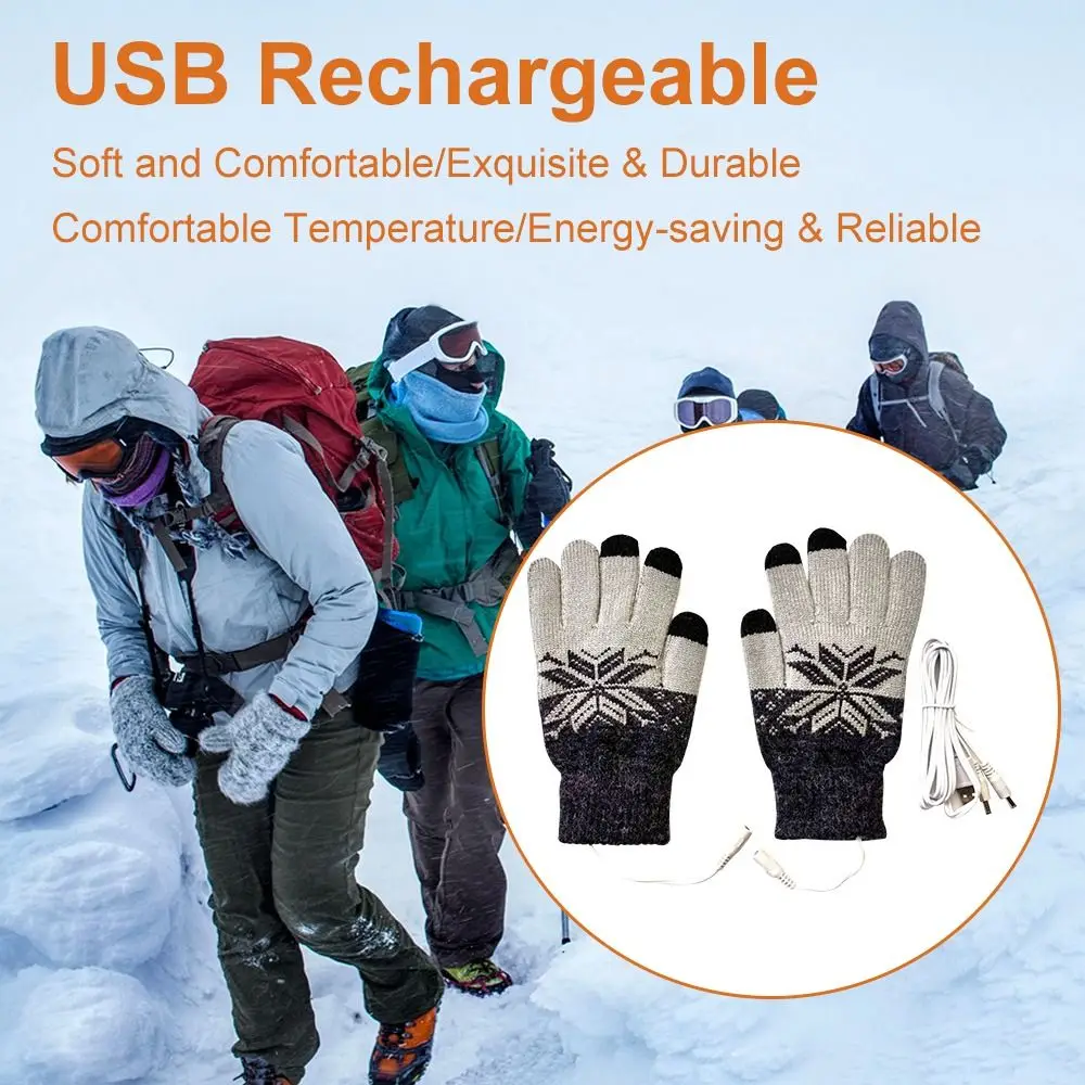 

Touch Screen Outdoor Sport Thicken USB Rechargeable Warm Gloves Knitted Gloves Electric Heated Gloves Mittens