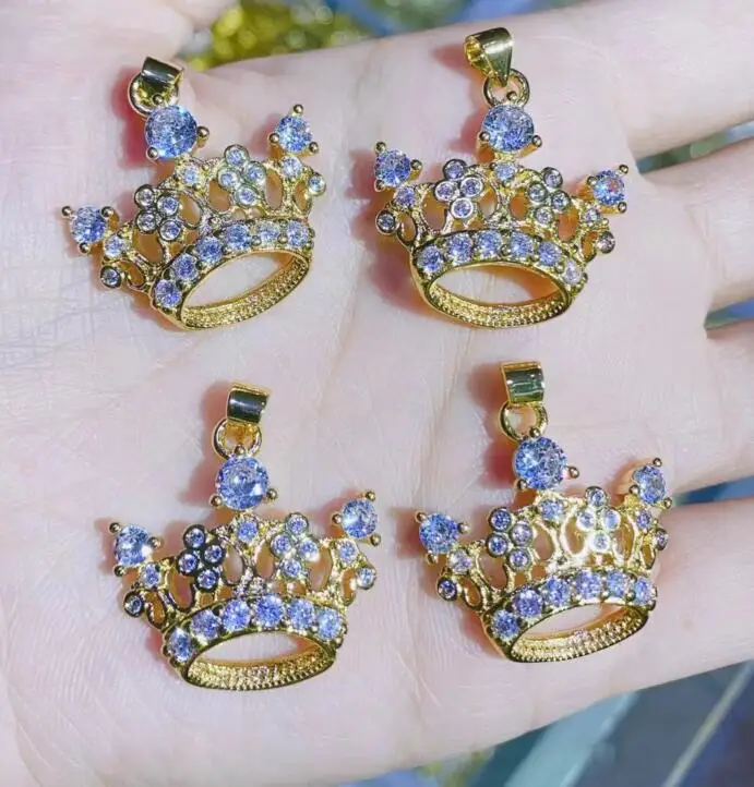 

1pcs CZ Stone Coin crown Necklace Charms for Jewelry Making Gold Pendant Charms for Jewelry Wholesale fs4d