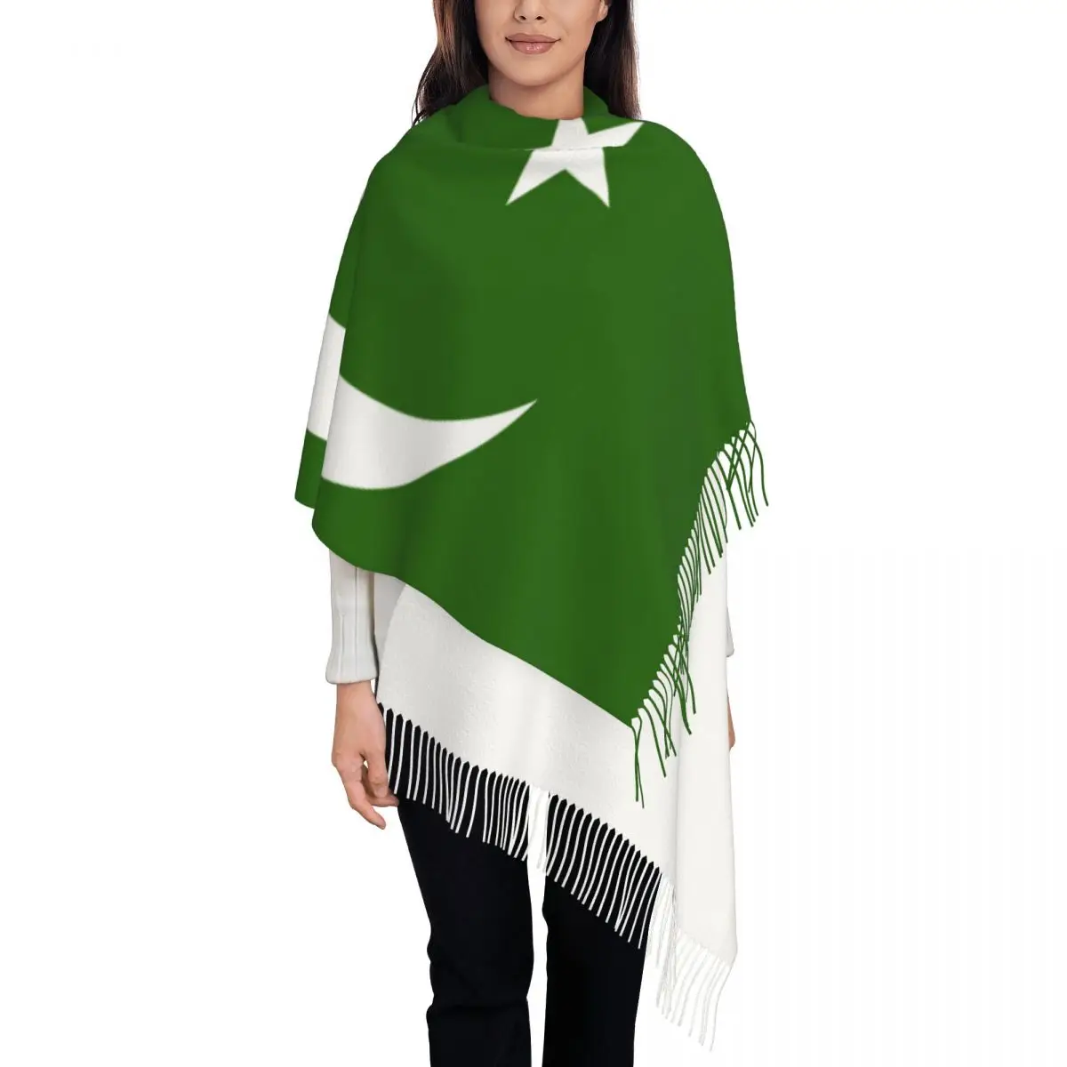 

Pakistan Flag Women's Pashmina Shawl Wraps Fringe Scarf Long Large Scarf