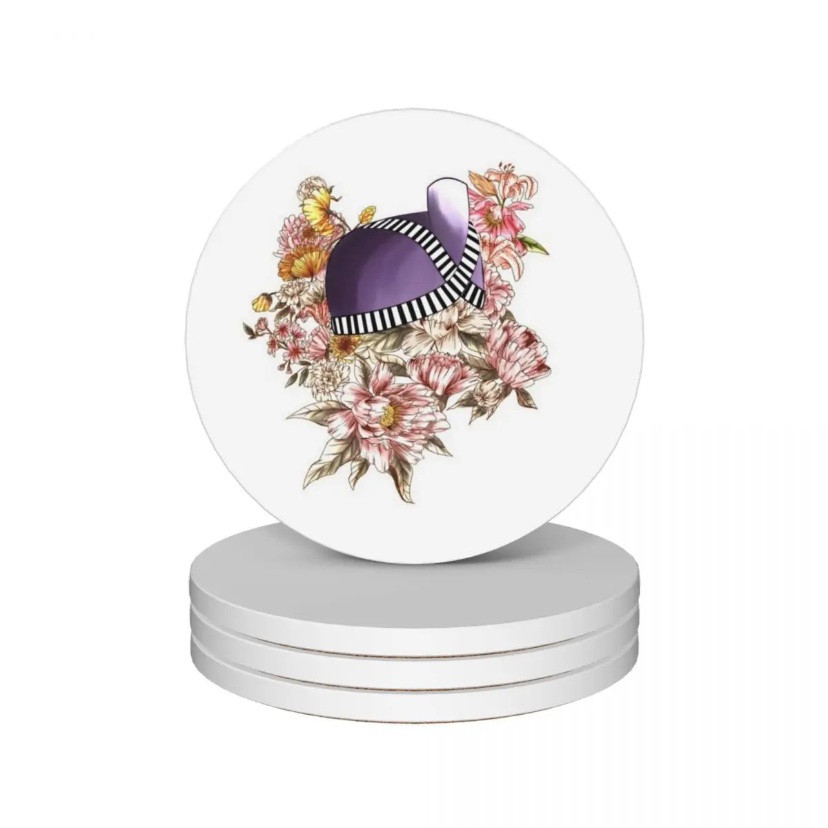 Полосатые фиолетовые керамические подставки Hmong с принтом шляпы (набор из 4 шт.)