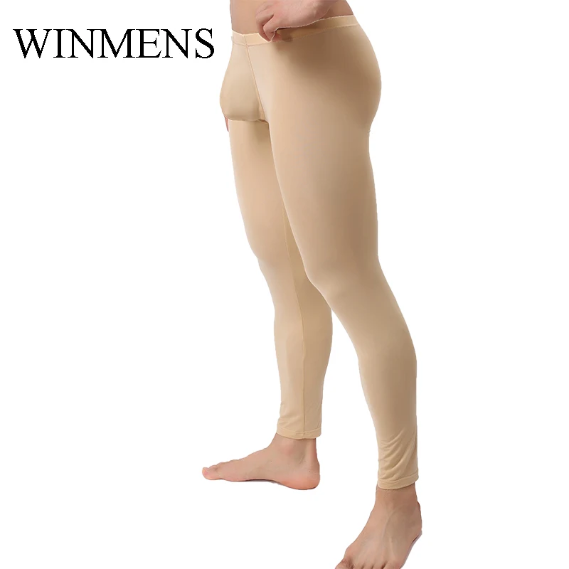 Men's Pajama Pants WOXUAN Brand Mesh Transparent Sleep Bottoms Silky Pouch Home Loungewear Tight Underpants