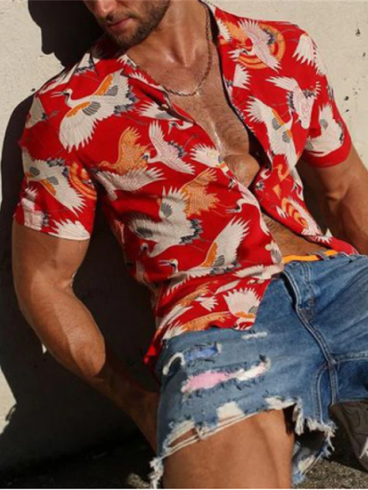 Мужская Повседневная рубашка на пуговицах с коротким рукавом и отложным