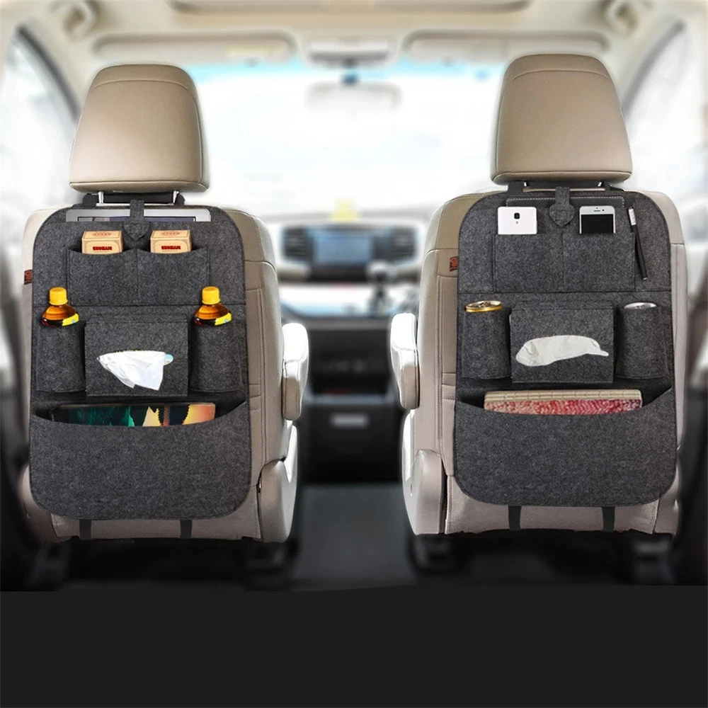 

1pc Universal Elastic Felt Car Back Seat Storage Bag Water Bottle Holder Fabric Child Anti-kick New auto Tissue Organizer Box