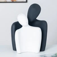 nordic abstract hug couple figure sculpture ceramic art bust portrait bookcase ornament black and white figure statue home decor