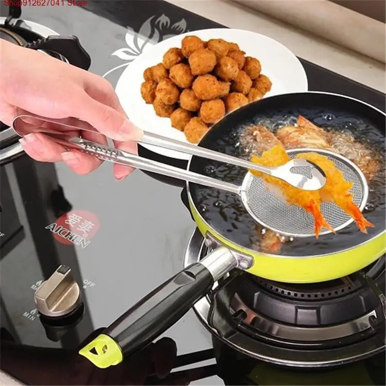 

Multi-functional Filter Spoon With Clip Food Kitchen Oil-Frying BBQ Filter stainless steel clamp strainer set Kitchen tools