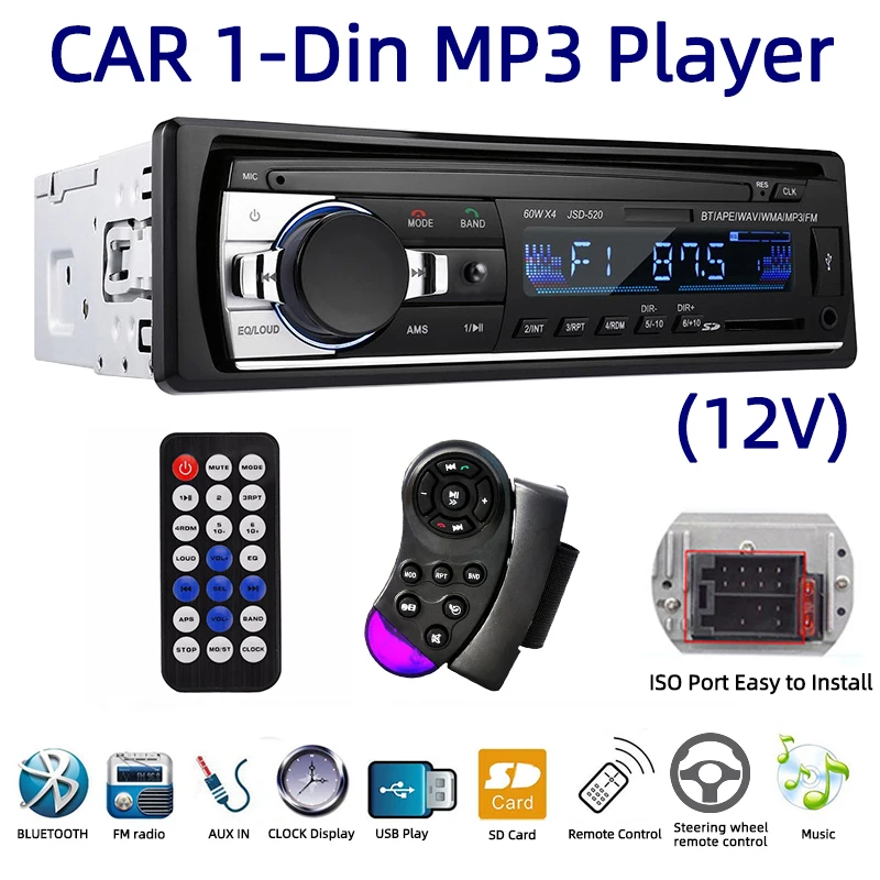 VIGORTHRIVE Car Radio 1DIN USB MP3 Player SD Bluetooth FM Receiver WMA/WAV Cheap 4*60W EQ with Steering Wheel Remote Control |