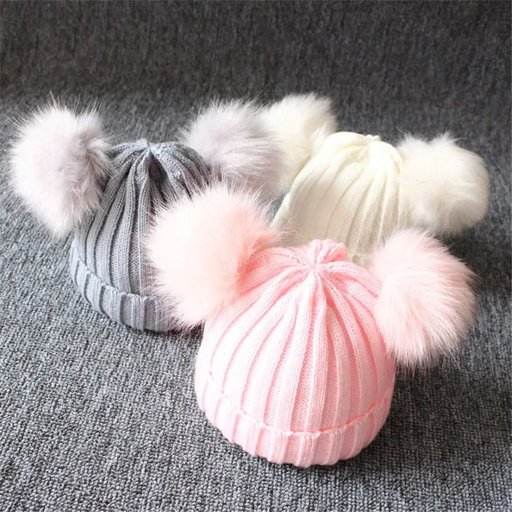

Winter Pom Toddler Kids Cute Bobble Hat Warm Baby Beanie Cap Kids Knitted Hat