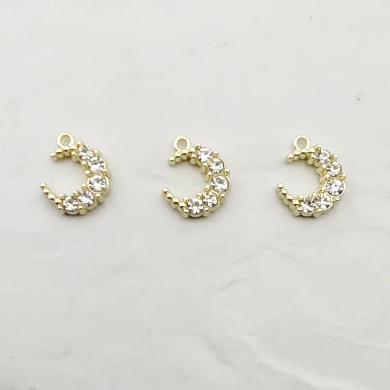 

10Pcs Zircon Crescent Moon Charms Alloy Pendants For DIY Jewelry Making Earrings Necklace Bracelet Craft Accessories Supplies