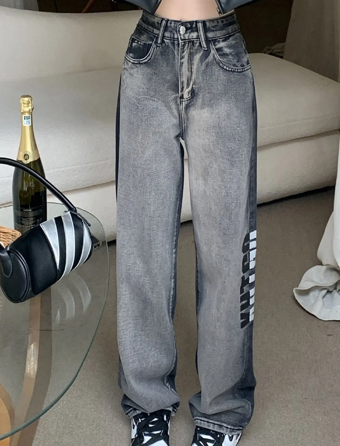 2023 New High Waisted Jeans for Women Clothing Blue Black Straight Leg Denim Pants Trousers Mom Jean Baggy Trousers Full Length