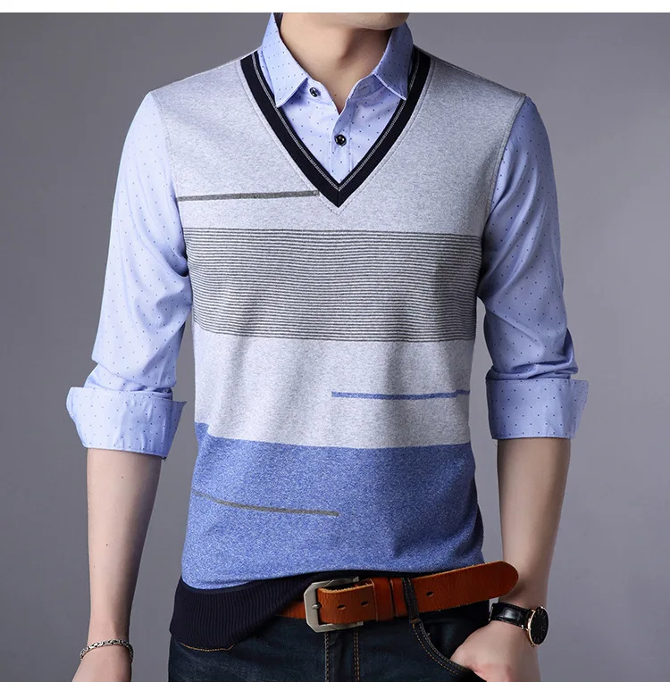 Осенне-зимний мужской модный Повседневный трикотажный свитер с отложным