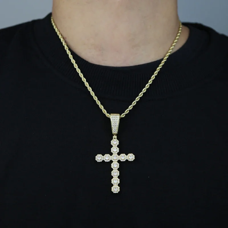 Новый Iced Out Bling Крест Подвеска Ожерелье Хип-Хоп Женщины Мужчины Мода Золото