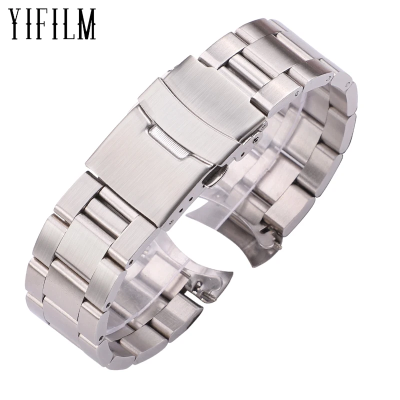 

20mm 22mm Stainless Steel Watch Bracelet Silver Black Curved End Watchbands For Women Men Metal Watch Strap Replacement Bracelet