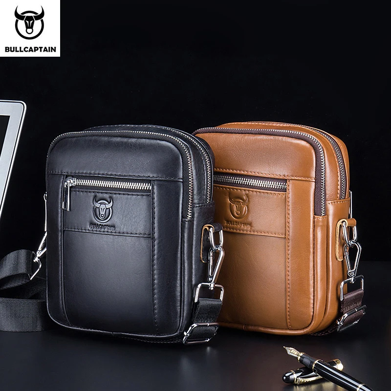BULLCAPTAIN new men's genuine leather messenger bag simple fashion casual one shoulder top layer leather small leather bag