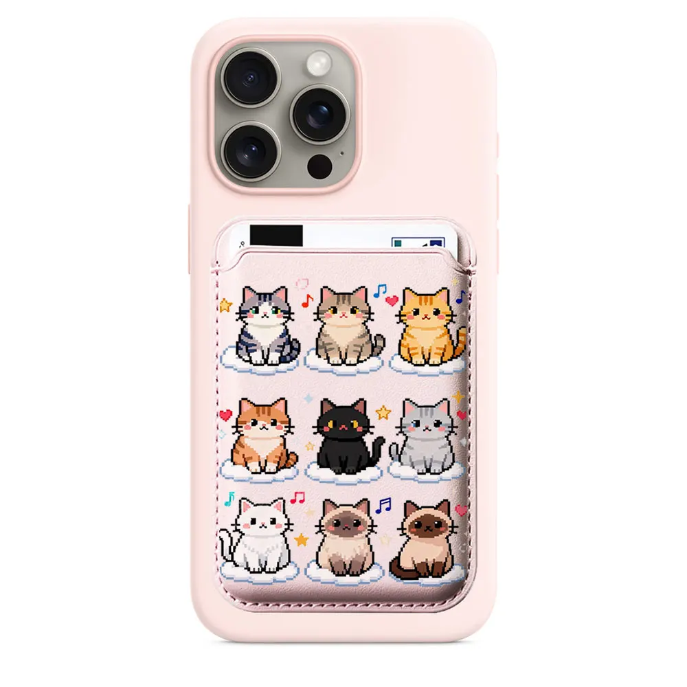 Фото Милый мозаичный чехол-кошелек с кошачьим узором на магнитах для iPhone 17 16 Pro Max, Samsung Galaxy S26 S25 Ultra, совместимый с MagSafe №1