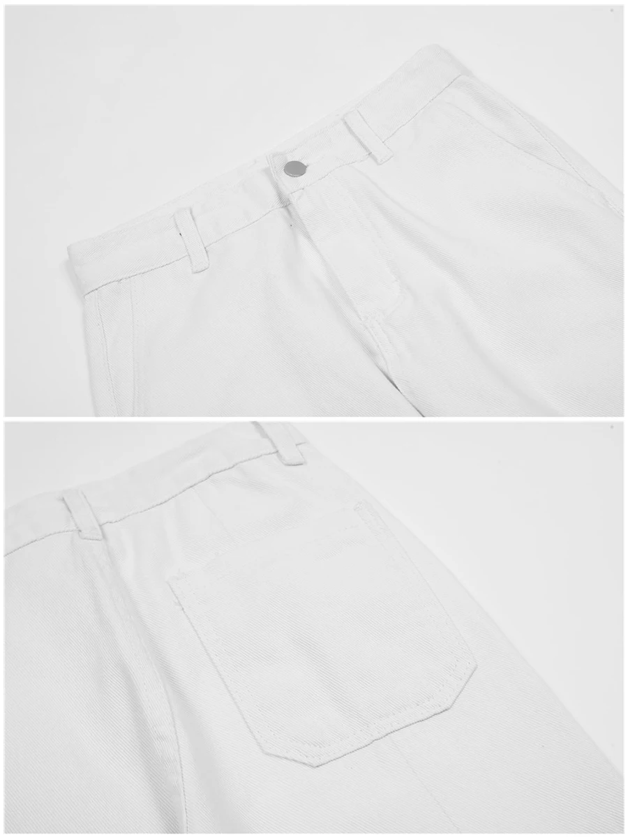 Four Seasons Men Jeans High Street Post Leather Cross Embroidery Wide Leg Pants Street Hip Hop Loose Zipper Slit Wide Leg Pants