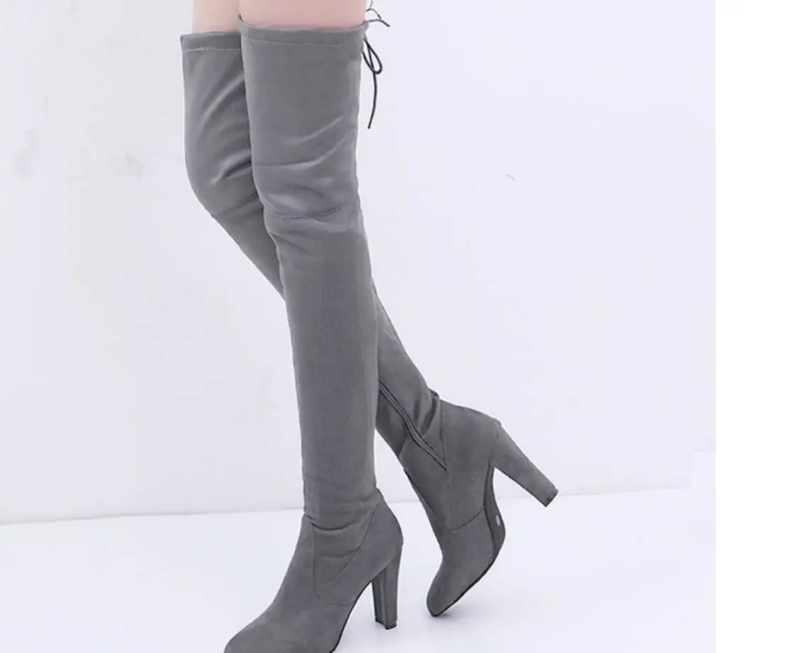 New Sexy Party Boots Fashion Suede Leather Shoes Women Over the Knee Heels Boots Stretch Autumn Winter High Boots boots Large si