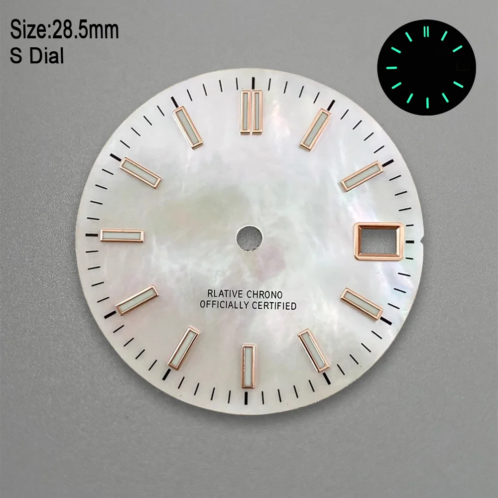 Фото 28,5 мм S логотип NH35 циферблат Logs Mother Pearl Dial подходит для механизма NH36 зеленый светящийся модификация часов аксессуары инструменты для ремонта №3