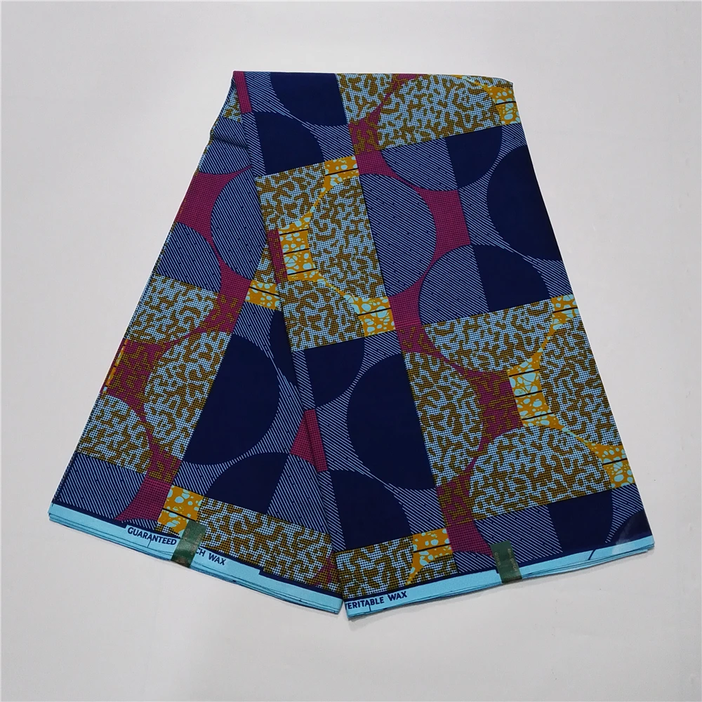 

Африканская восковая Ткань 6 ярдов, настоящий воск в нигерийском стиле, квадратная ткань, Голландская Ткань, 100% хлопок для шитья