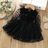 summer dress for baby girls mesh skirt black polka dot long sleeved princess dress 1st birthday party clothes cotton girls dress
