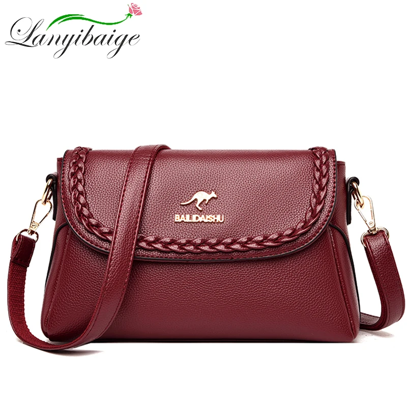 

Litchi Pattern Women's Soft Leather Crossbody Bag 2023 Fashion Braided Small Square Bag Ladies Designer Shoulder Simple Handbags