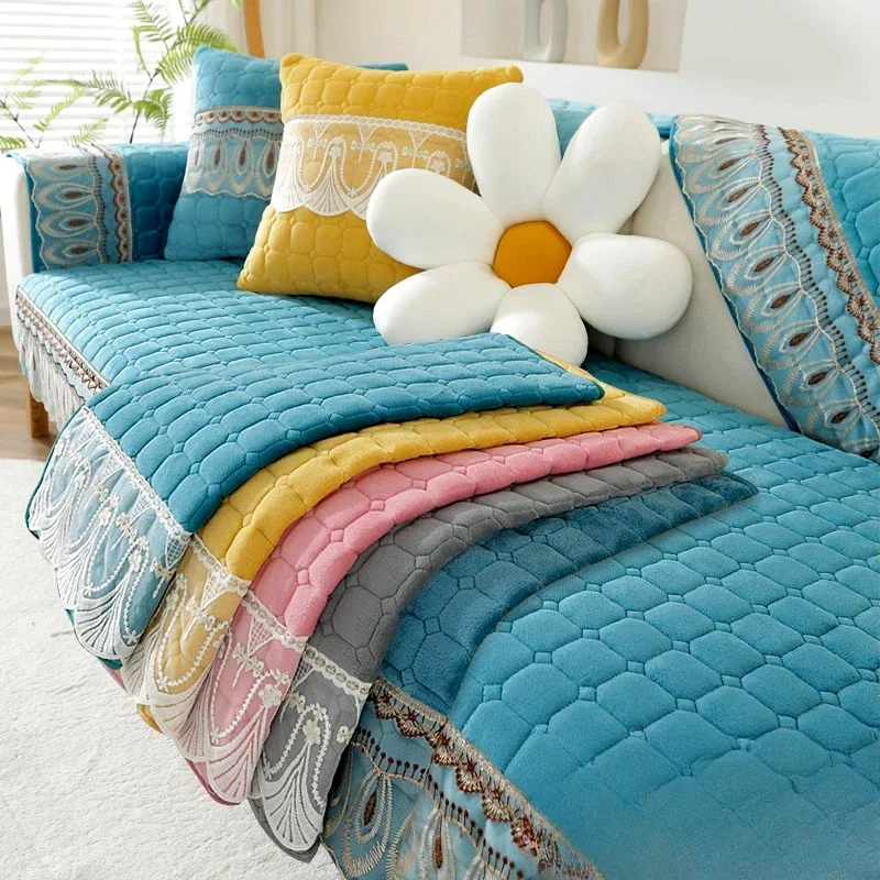

Мягкая кружевная подушка на диван, Всесезонная универсальная Нескользящая утолщенная подушка на сиденье, современный минималистичный пылезащитный коврик