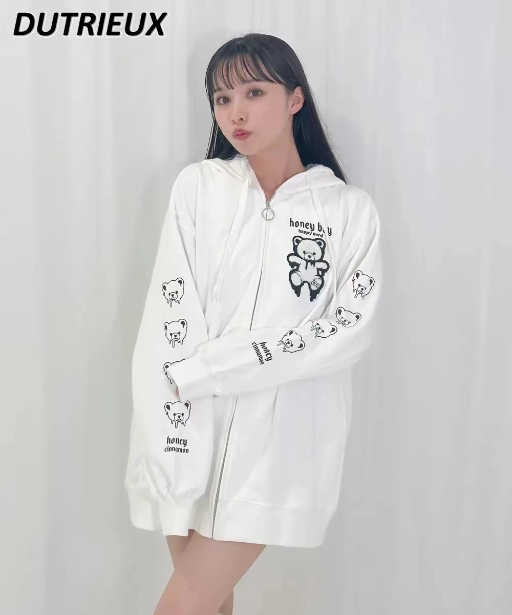 

Japanese Style Sweet and Cute Cartoon Printed Mine Loose Mid-Length Long-Sleeved Sweatshirt Girls' Autumn Hooded Cardigan