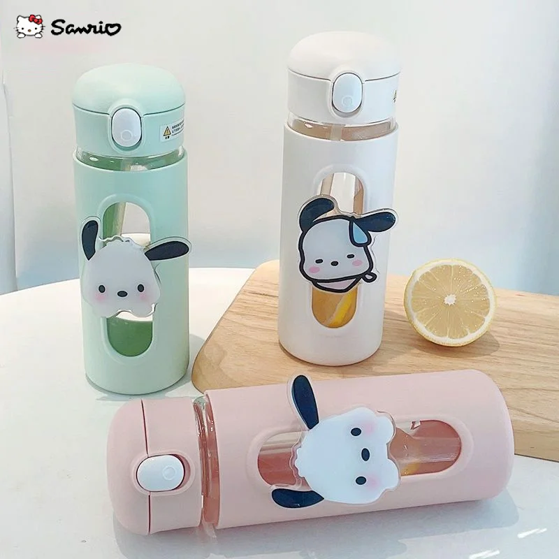 

480ml Kawaii Pachacco Glass Straw Cup Sanrio Fashion Double Heat Insulated Cartoon Coffee Cup Women Portable Water Cup 2023