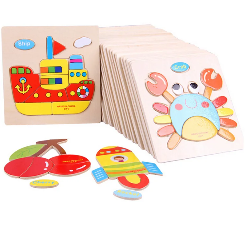

3D Puzzles Jigsaw Wooden Toys For Children Cartoon Animal Traffic Puzzles Intelligence Children Early Educational Toys Kids